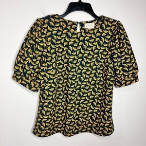 Mellóday puffed sleeve‎ blouse green, yellow size small